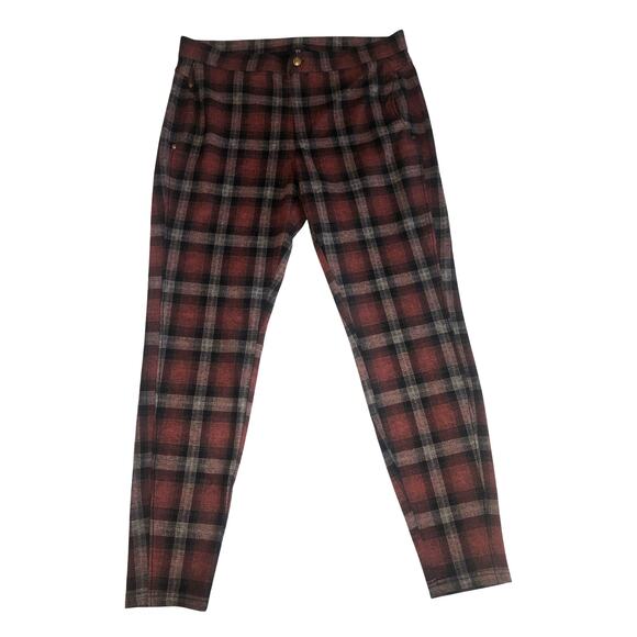 Hue Plaid Flannel Legging Size XL Skinny Pant Stretch Red Black Goth Grunge - Picture 1 of 9